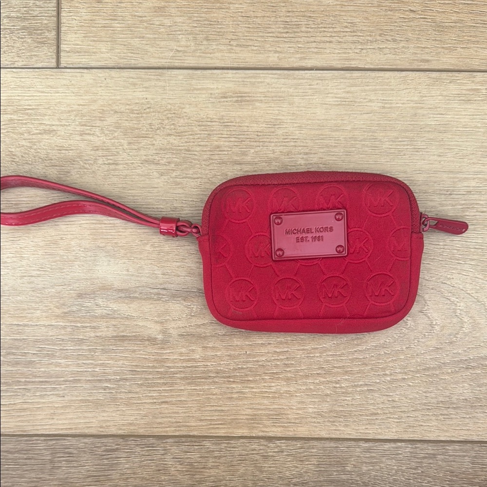 Michael Kors Red Embossed Logo Wristlet with Strap